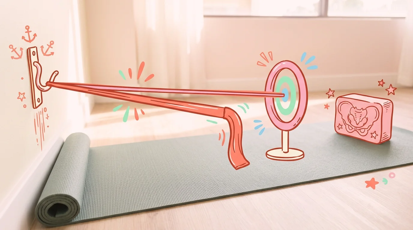 Stretching mat with pelvis block positioned off target