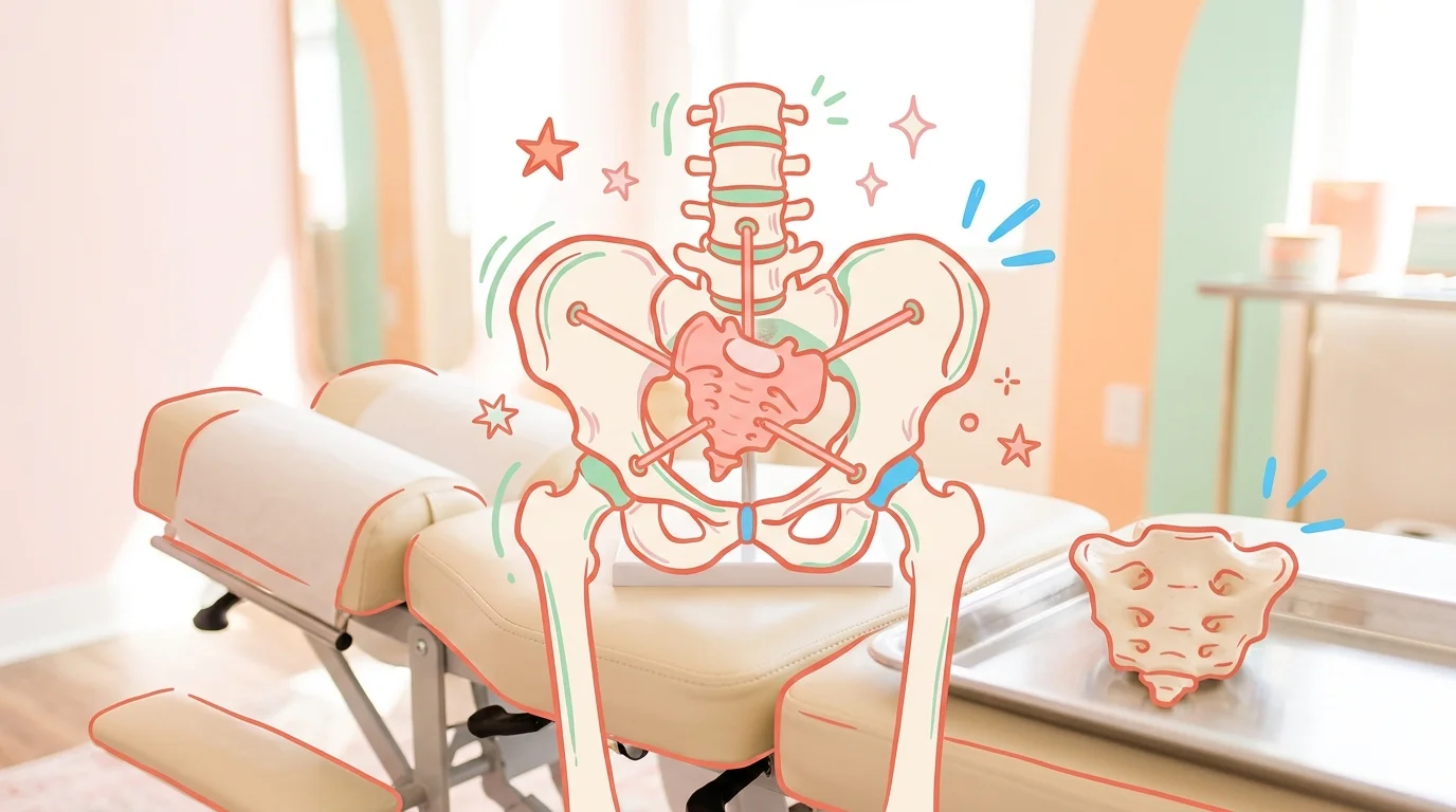 pelvis and sacrum model showing sacral subluxation anatomy