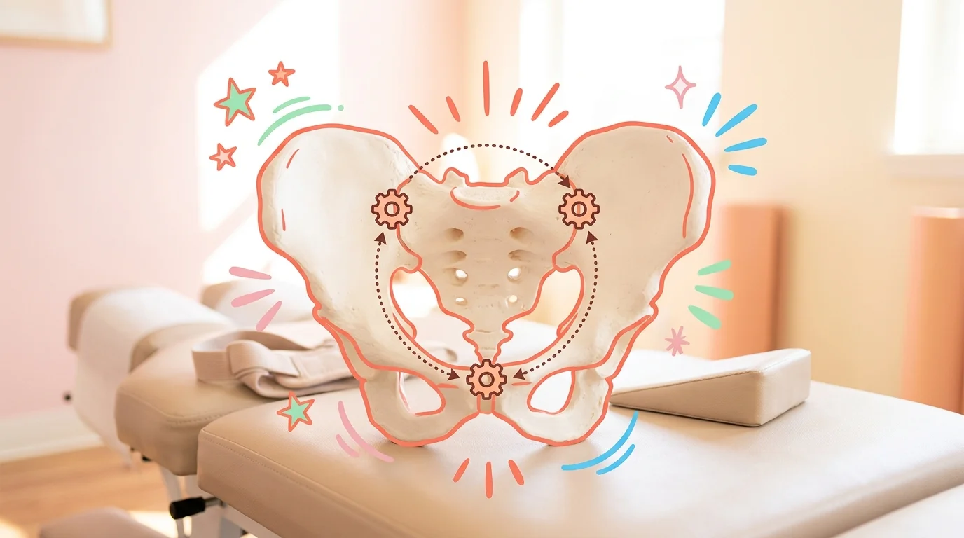 Pelvis model showing pregnancy pelvic girdle pain joint zones